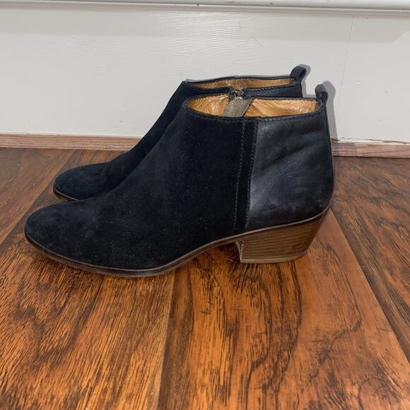 MADEWELL Cait Black Leather Suede Sz 9 Ankle Booties 2" Heel Zip Up Fall Winter - Picture 3 of 9